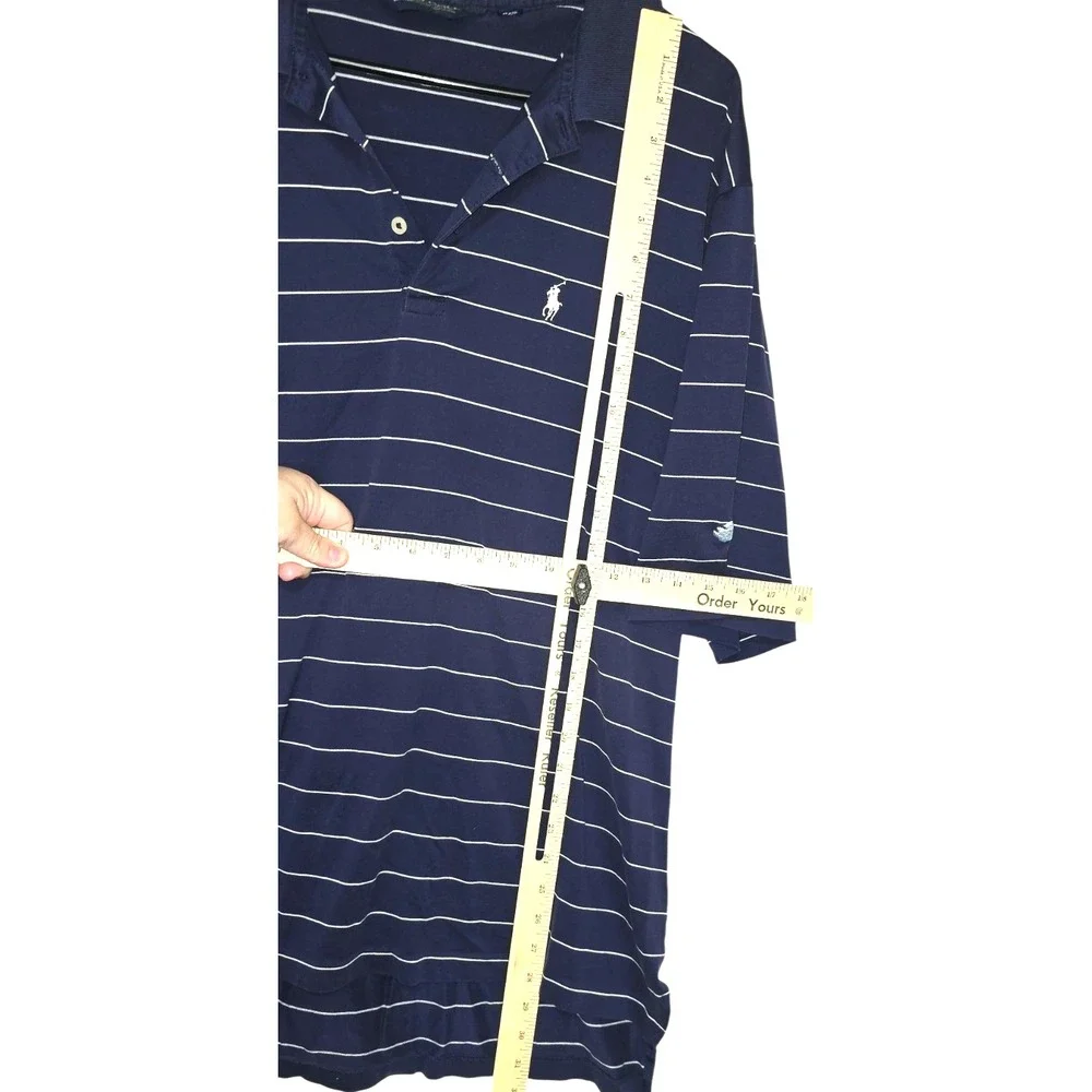 Ralph Lauren Mens Polo Knit Short Sleeve Cotton Blue Stripe‎ Logo Shirt Size Xl
